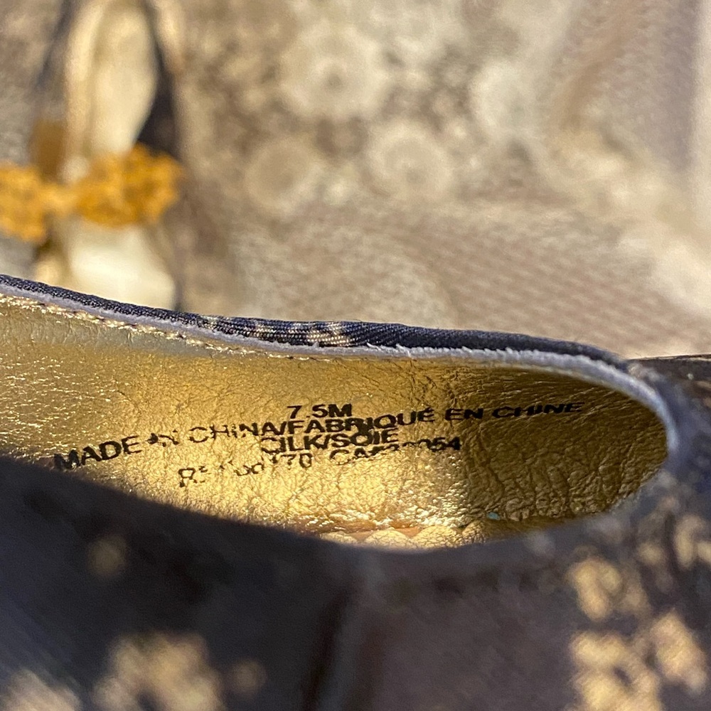 Anthropologie Slingback Heels - Navy Print and Yellow Polka Dot - Picture 7 of 9